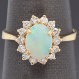 Vintage 14K Yellow Gold Opal & 0.28 TCW Diamond Cocktail Ring Size 5.25