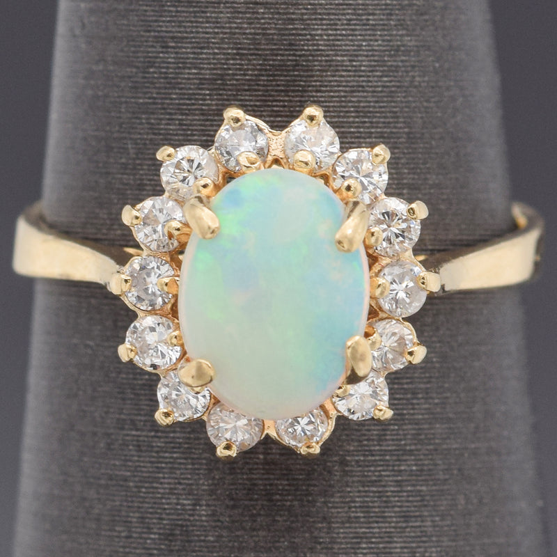 Vintage 14K Yellow Gold Opal & 0.28 TCW Diamond Cocktail Ring Size 5.25