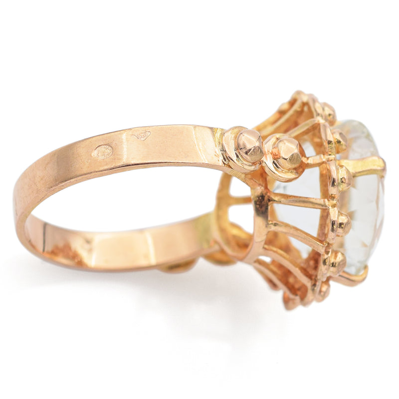 Vintage 18K Yellow Gold 5.61 Ct Aquamarine Round Cocktail Ring Size 5.5