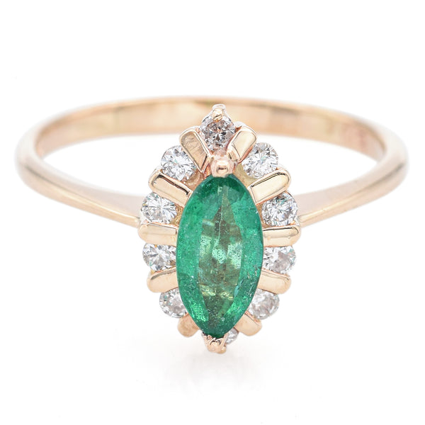 Vintage Emerald & Diamond 14K Yellow Gold Band Ring Size 6.25