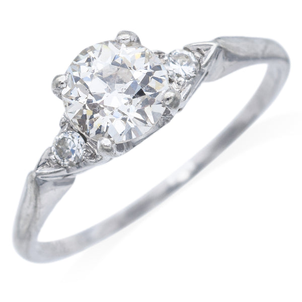 Antique 1920s 18K White Gold 1.05 TCW Diamond Three-Stone Band Ring Size 8.75