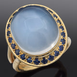 Vintage 18K Yellow Gold 18.60 Ct Moonstone & Sapphire Cocktail Ring Size 5.5