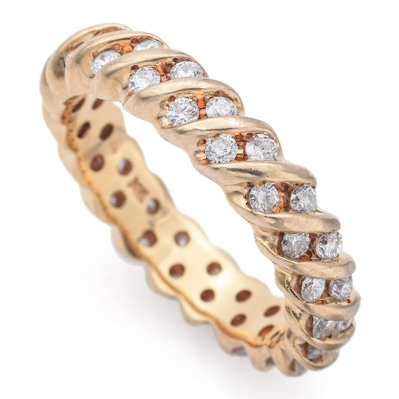 Vintage 14K Yellow Gold 1.05 TCW Diamond Semi-Eternity Band Ring Size 7
