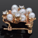 Vintage 14K Yellow Gold Pearl & 0.51 TCW Diamond Brooch Pin 22.5 x 20.5 mm