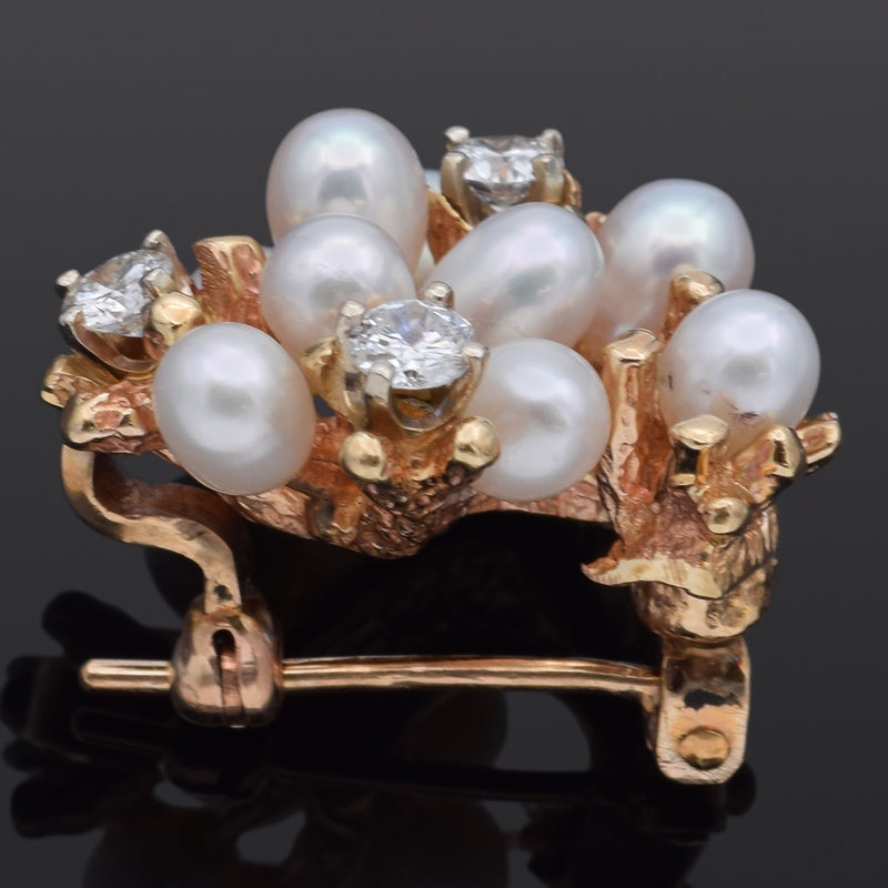 Vintage 14K Yellow Gold Pearl & 0.51 TCW Diamond Brooch Pin 22.5 x 20.5 mm