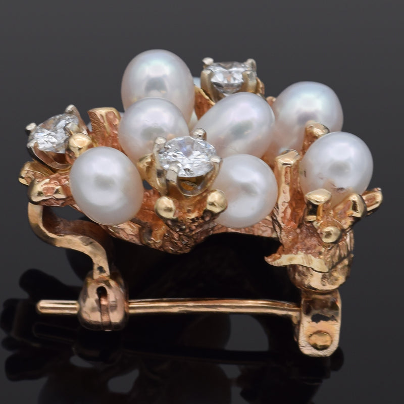 Vintage 14K Gold, Diamond, and Pearl Brooch / Pin