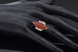 Vintage 14K Yellow Gold 4.96 Ct Orange Jade & 0.48 TCW Diamond Ring Size 5.75