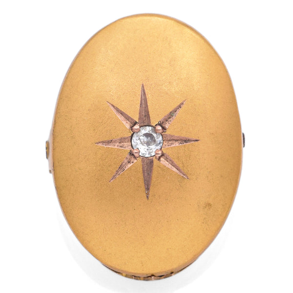 Antique 12K Yellow Gold Diamond Sunburst Oval Clip