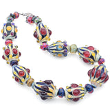 Queen Bead Sterling Silver Art Glass Beaded Strand Necklace 19 Inches