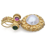 Vintage 14K Yellow Gold Mabe Pearl & Tourmaline Enhancer Pendant