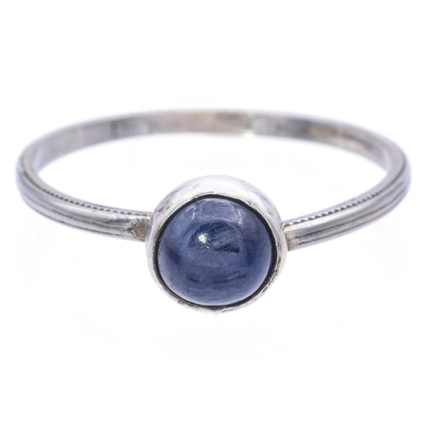 Antique 18K White Gold 1.56 Ct Sapphire Round Cabochon Band Ring Size 9.5