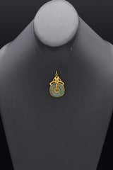 Vintage 24K Yellow Gold Green Jade Round Donut Disc Pendant