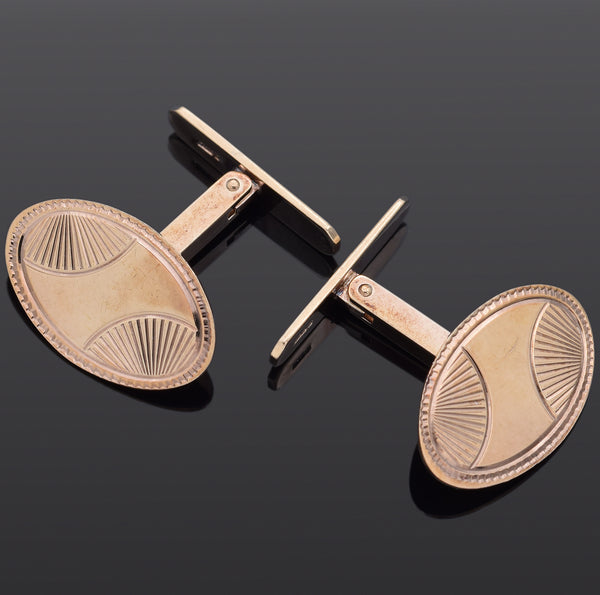 Antique Henry Griffith & Sons SwivLink 9K Yellow Gold Oval Cufflinks