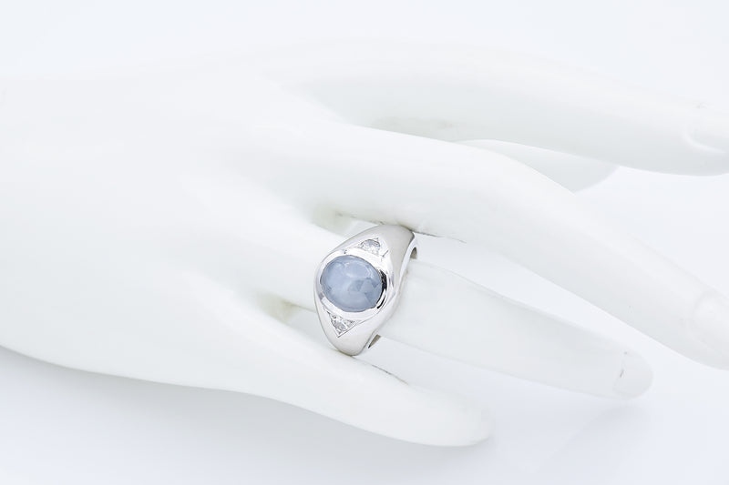 Vintage 14K White Gold 8.45 Ct Star Sapphire & 0.22 TCW Diamond Ring Size 8.5