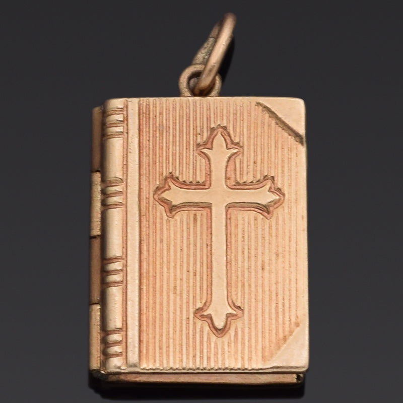 Vintage 14K Yellow Gold Lord's Prayer Holy Bible Charm Pendant 2.3 Grams