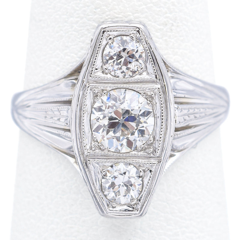 Antique Belais Art Deco 18K White Gold 0.85 TCW Old Euro Diamond Ring Size 6