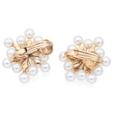 Vintage 14K Yellow Gold Pearl Cluster Snowflake Clip-On Earrings