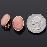 Vintage 14K Yellow Gold Angel Skin Coral Oval Cabochon Omega-Back Earrings
