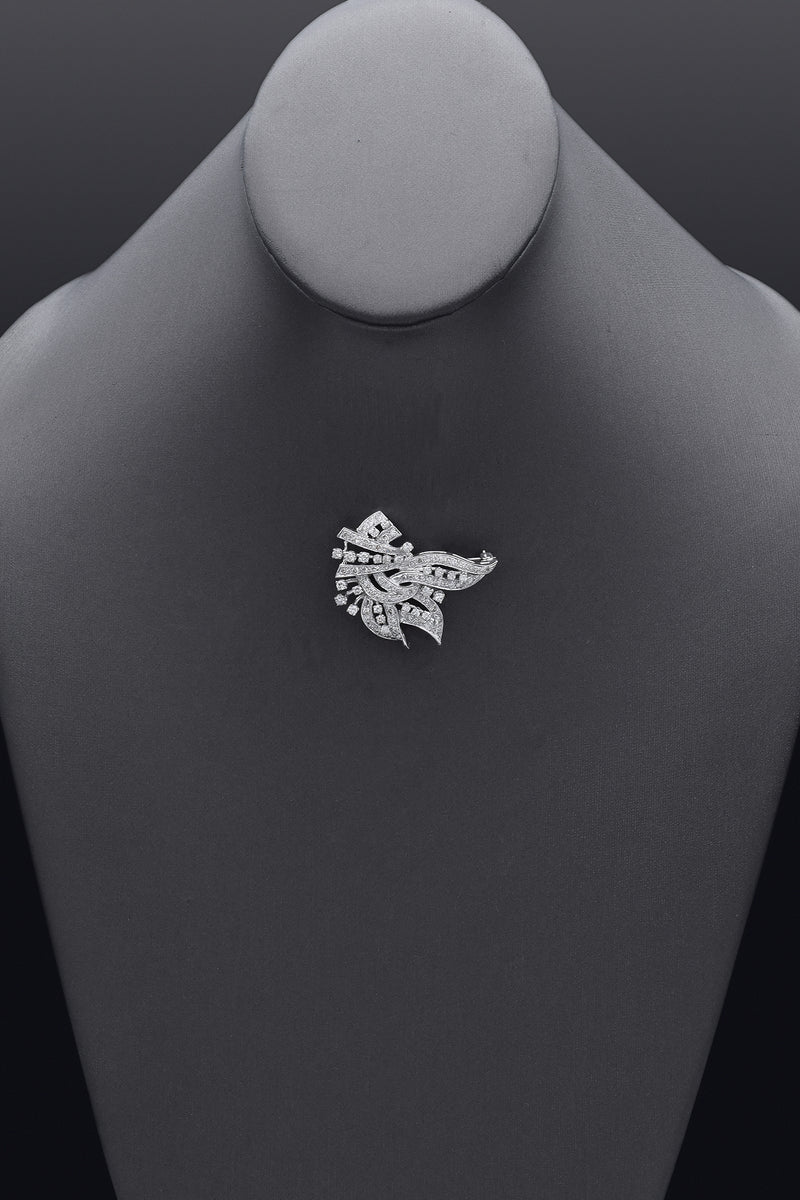 Vintage 14K White Gold 2.09 TCW Diamond Brooch Pin Pendant