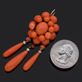 Vintage 14K Yellow Gold Red Coral & Pearl Cluster Pendant