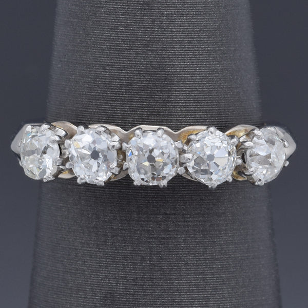 Antique 0.90 TCW Old Mine Cut Diamond 18K White Gold Band Ring Size 5