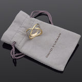 David Yurman Sterling Silver & 18K Yellow Gold X Crossover Ring Size 6.5 Pouch