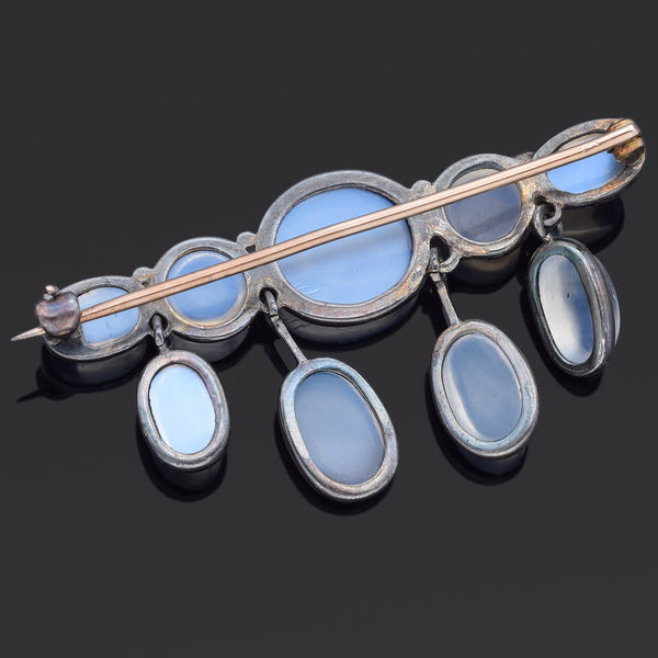 Antique Silver and 10K Yellow Gold Moonstone Brooch Pin