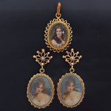 Antique 14K Yellow Gold Oval Portrait Pendant & Earrings Set