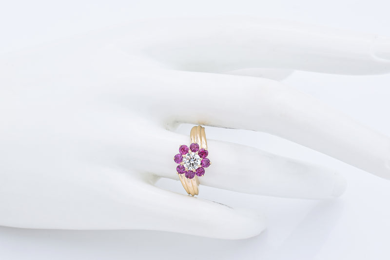Vintage 14K Yellow Gold Ruby & 0.51 Ct Diamond Band Ring Size 6.5