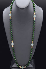 Vintage 14K Yellow Gold 8-12 mm Green Jade Beaded Strand Necklace 34 Inches