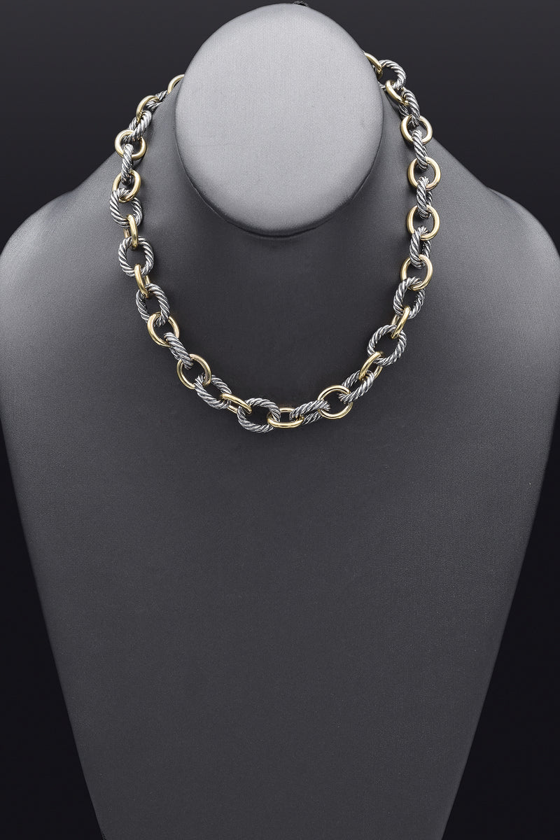 David Yurman Sterling Silver & 18K Yellow Gold Oval Link Cable Chain Necklace