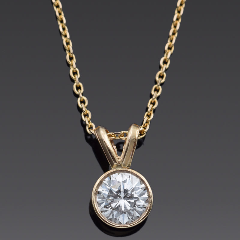 Estate 0.85 Carat Diamond 13K Yellow Gold Pendant & 14K Necklace 16.5"