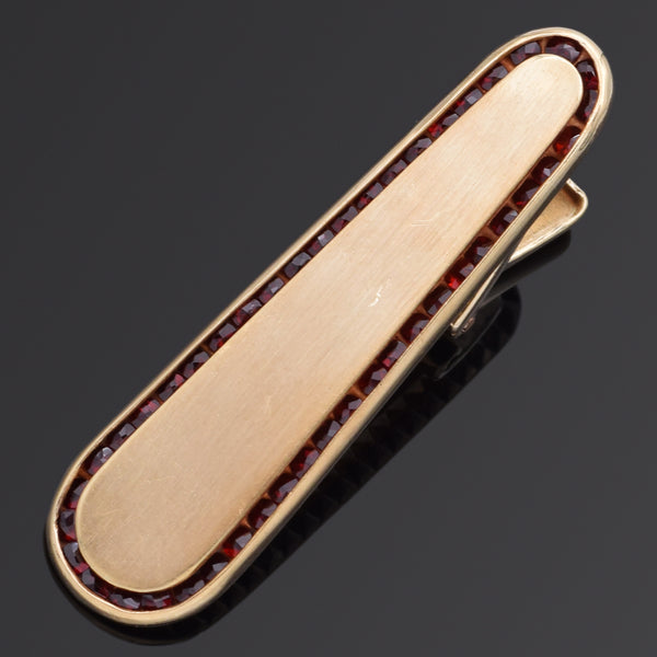 Vintage Lucien Piccard 14K Yellow Gold Garnet Tie Bar Clip