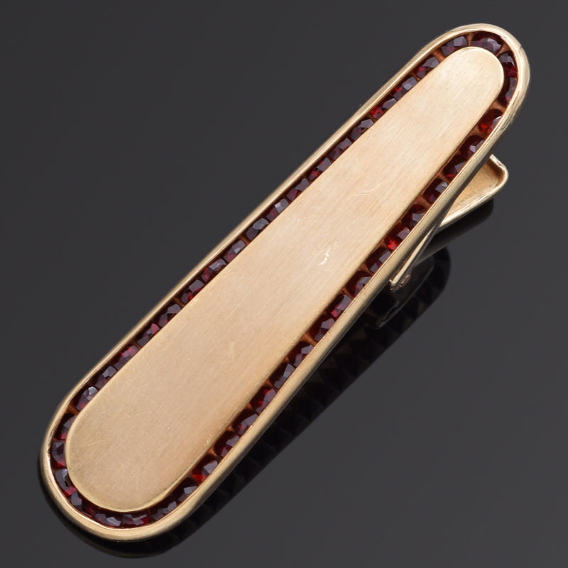 Vintage Lucien Piccard 14K Yellow Gold Garnet Tie Bar Clip
