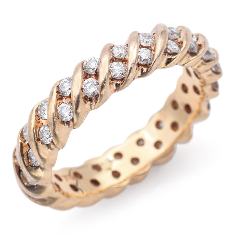 Vintage 14K Yellow Gold 1.05 TCW Diamond Semi-Eternity Band Ring Size 7