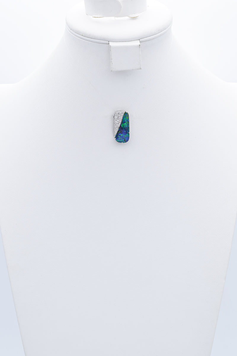 Vintage 14K White Gold Opal & 0.51 TCW Diamond Pendant
