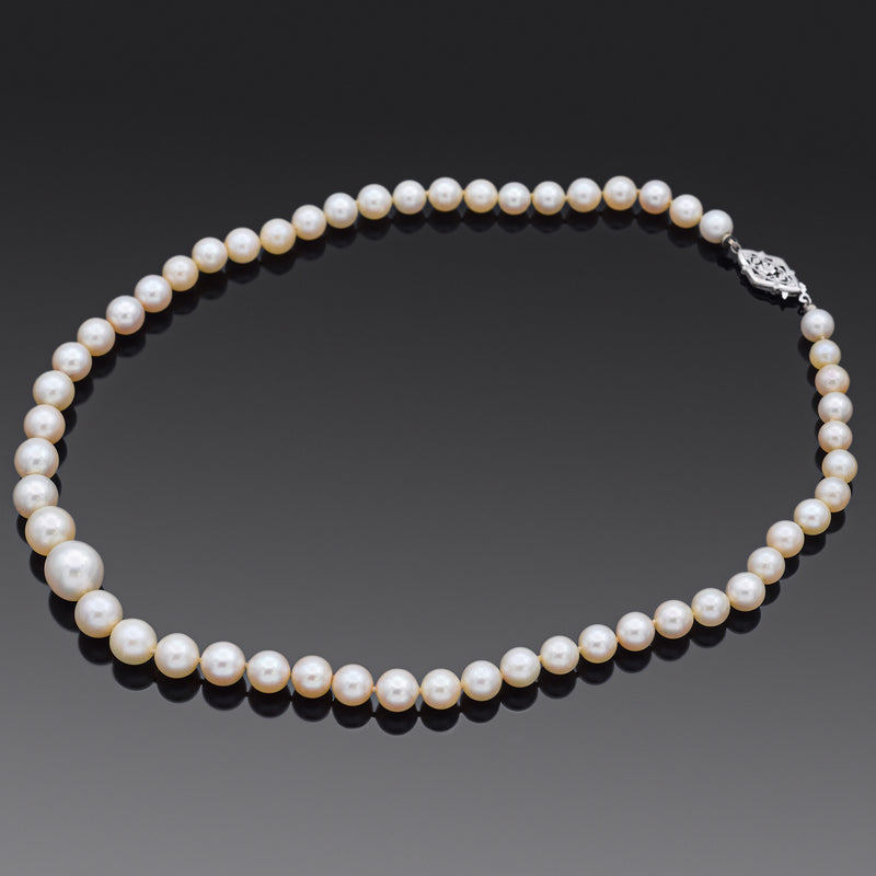 Vintage 10K White Gold 5.25-9.25mm Pearl Beaded Strand Necklace 14.5 in