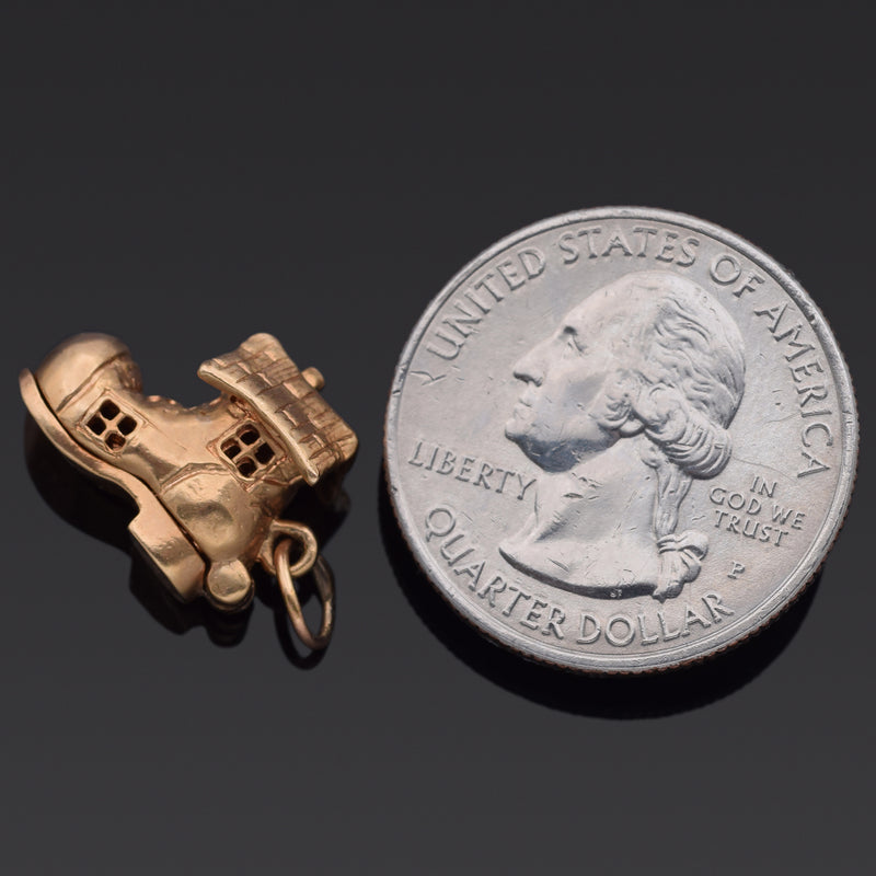 Vintage 14K Yellow Gold Family in Boot House Movable Charm Pendant 5.1 Grams