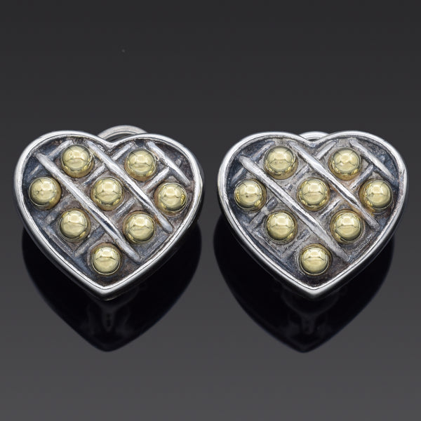 Lagos Caviar Sterling Silver and 18K Gold Heart Omega-Back Earrings