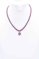 Vintage 14K Yellow Gold Ruby & Diamond Pendant Beaded Necklace