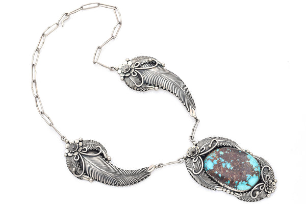 Peterson Johnson Vintage Sterling Silver Turquoise Navajo Pendant Necklace