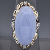 Vintage 14K Yellow Gold 21.56 Ct. Lavender Jade & Diamond Cocktail Ring Size 7