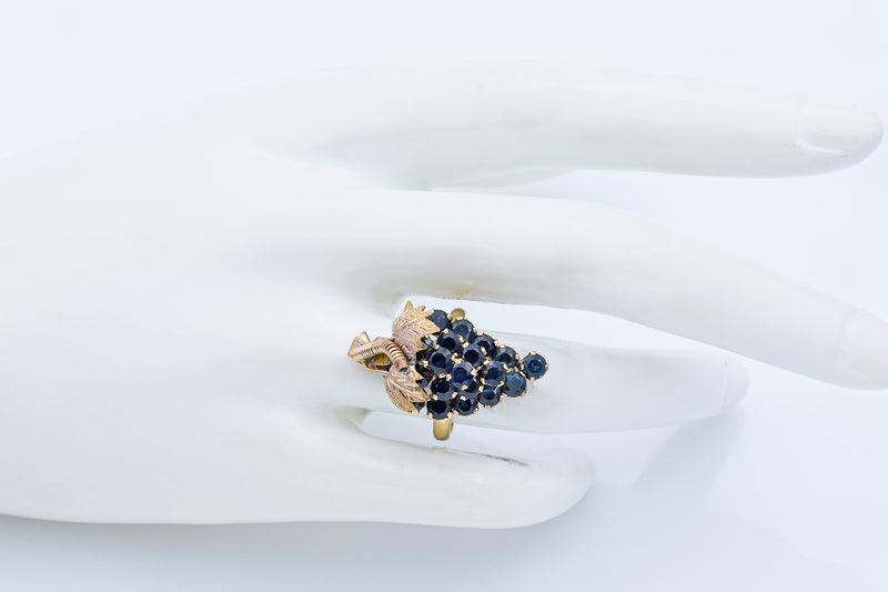 Vintage 14K Yellow Gold Sapphire Grape Cluster Cocktail Ring Size 6.5