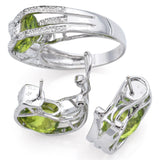 Estate 14K White Gold Peridot & 0.54 TCW Diamond Ring & Omega-Back Earrings Set