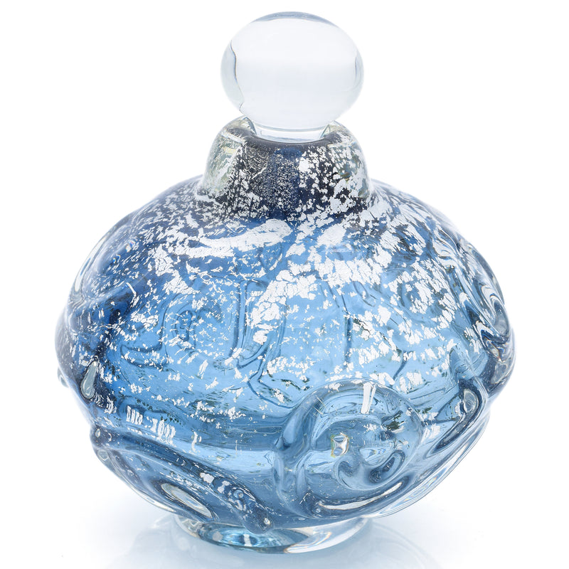 Vintage Designer Signed Metallic & Blue Glass Bottle with Stopper