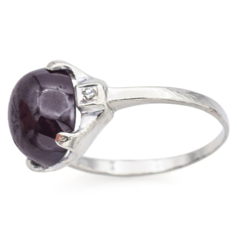 Vintage 14K White Gold Garnet & Diamond Band Ring Size 6.5