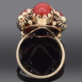 Vintage 14K Yellow Gold Red Coral Cluster Cocktail Ring Size 6.5