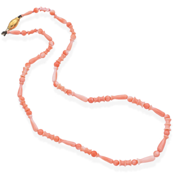 Vintage 18K Yellow Gold Angel Skin Coral Beaded Strand Necklace