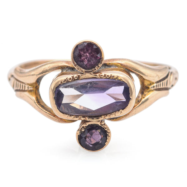 Vintage 8K Yellow Gold Amethyst & Iolite Band Ring Size 5.75