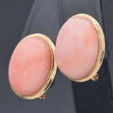Vintage 14K Yellow Gold Angel Skin Coral Oval Cabochon Omega-Back Earrings
